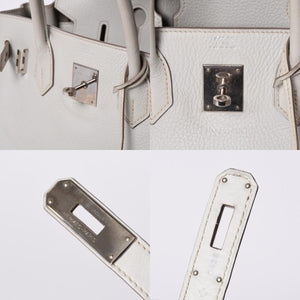 HERMES Birkin 30 Handbag Taurillon Clemence Pearl Gray Silver Hardware □Q Stamp Used 4a001472