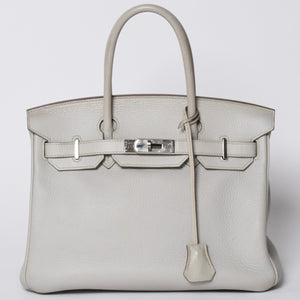 HERMES Birkin 30 Handbag Taurillon Clemence Pearl Gray Silver Hardware □Q Stamp Used 4a001472