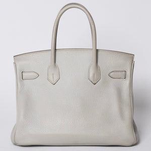 HERMES Birkin 30 Handbag Taurillon Clemence Pearl Gray Silver Hardware □Q Stamp Used 4a001472