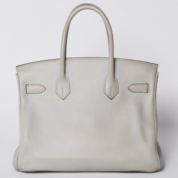 HERMES Birkin 30 Handbag Taurillon Clemence Pearl Gray Silver Hardware □Q Stamp Used 4a001472