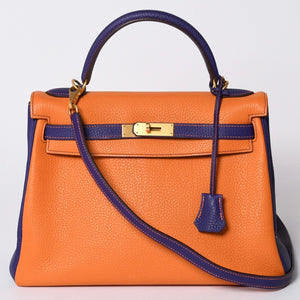 SPO Very Good Condition HERMES Kelly 32 Inner Sewing Orange x Anemone □o Stamp Gold Hardware Taurillon Clemence Handbag 2WAY Used 4a001451