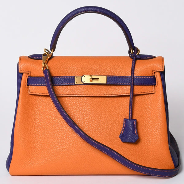 SPO Very Good Condition HERMES Kelly 32 Inner Sewing Orange x Anemone □o Stamp Gold Hardware Taurillon Clemence Handbag 2WAY Used 4a001451