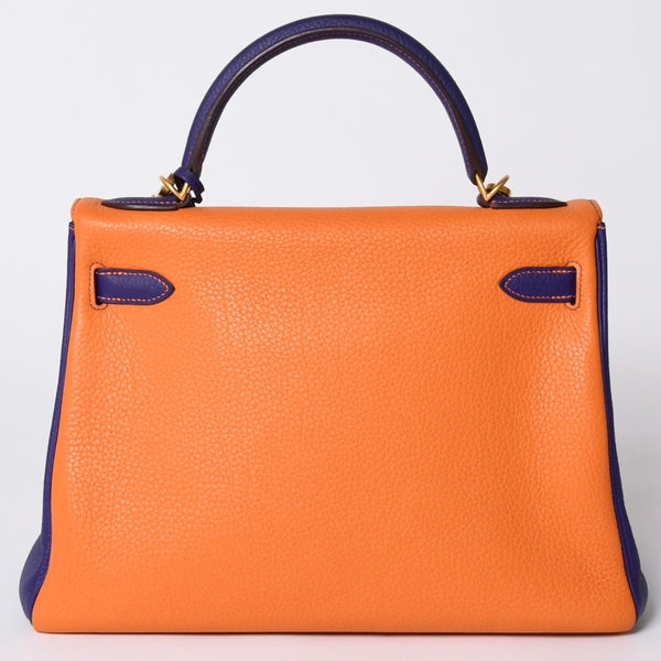 SPO Very Good Condition HERMES Kelly 32 Inner Sewing Orange x Anemone □o Stamp Gold Hardware Taurillon Clemence Handbag 2WAY Used 4a001451