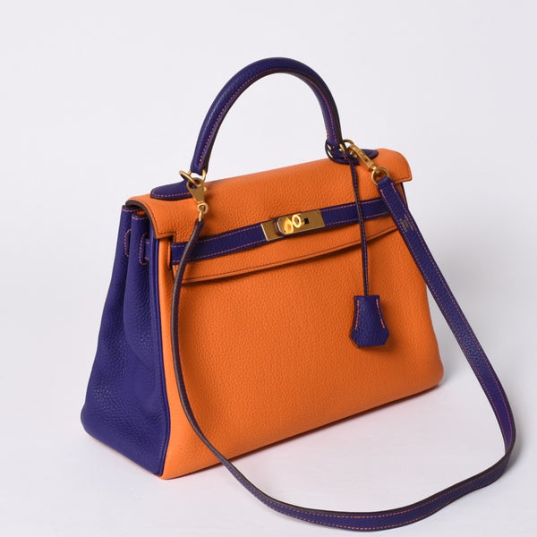 SPO Very Good Condition HERMES Kelly 32 Inner Sewing Orange x Anemone □o Stamp Gold Hardware Taurillon Clemence Handbag 2WAY Used 4a001451