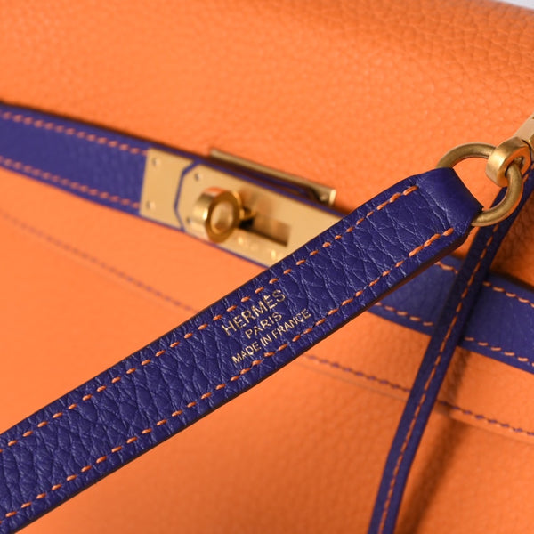 SPO Very Good Condition HERMES Kelly 32 Inner Sewing Orange x Anemone □o Stamp Gold Hardware Taurillon Clemence Handbag 2WAY Used 4a001451