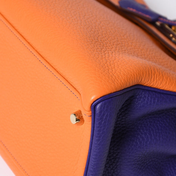 SPO Very Good Condition HERMES Kelly 32 Inner Sewing Orange x Anemone □o Stamp Gold Hardware Taurillon Clemence Handbag 2WAY Used 4a001451