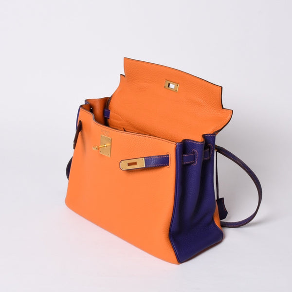SPO Very Good Condition HERMES Kelly 32 Inner Sewing Orange x Anemone □o Stamp Gold Hardware Taurillon Clemence Handbag 2WAY Used 4a001451