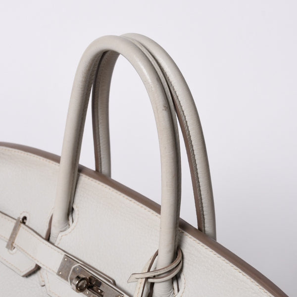 HERMES Birkin 30 Handbag Taurillon Clemence Pearl Gray Silver Hardware □Q Stamp Used 4a001472