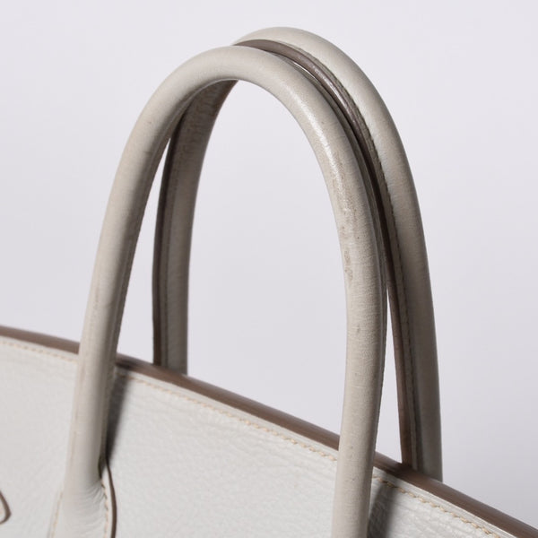 HERMES Birkin 30 Handbag Taurillon Clemence Pearl Gray Silver Hardware □Q Stamp Used 4a001472