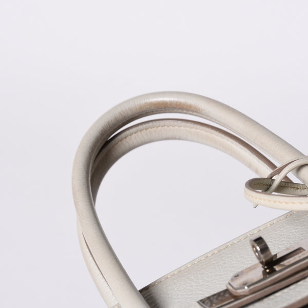 HERMES Birkin 30 Handbag Taurillon Clemence Pearl Gray Silver Hardware □Q Stamp Used 4a001472