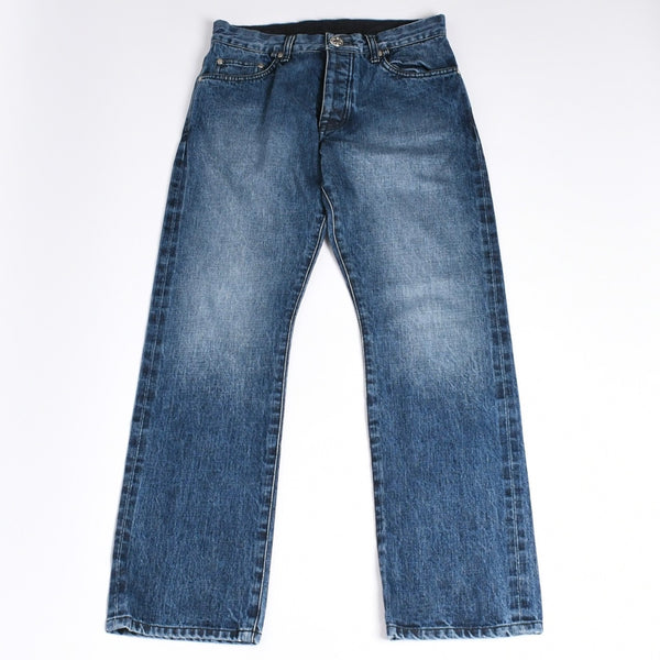 極美品 CHROME HEARTS クロムハーツ デニムパンツ ジーンズ サイズ31 クロスボール ホースシュー インディゴブルー シルバー925 中古 4a001695