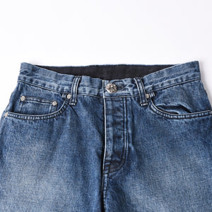 極美品 CHROME HEARTS クロムハーツ デニムパンツ ジーンズ サイズ31 クロスボール ホースシュー インディゴブルー シルバー925 中古 4a001695
