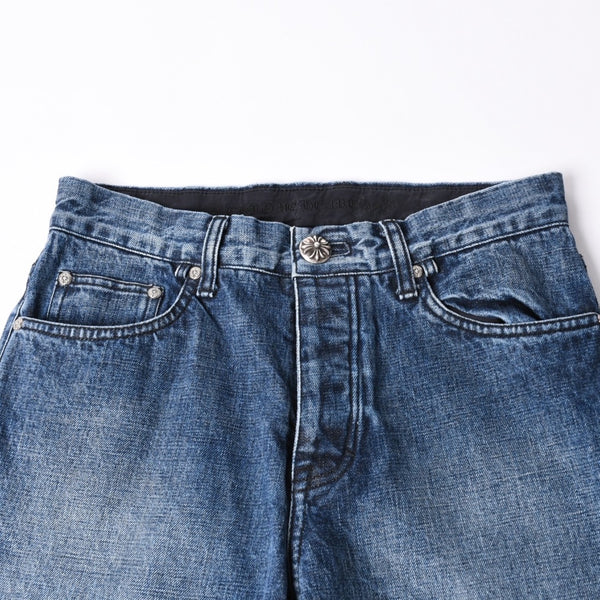 極美品 CHROME HEARTS クロムハーツ デニムパンツ ジーンズ サイズ31 クロスボール ホースシュー インディゴブルー シルバー925 中古 4a001695