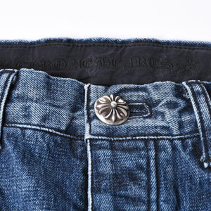 極美品 CHROME HEARTS クロムハーツ デニムパンツ ジーンズ サイズ31 クロスボール ホースシュー インディゴブルー シルバー925 中古 4a001695