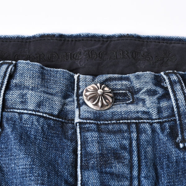 極美品 CHROME HEARTS クロムハーツ デニムパンツ ジーンズ サイズ31 クロスボール ホースシュー インディゴブルー シルバー925 中古 4a001695
