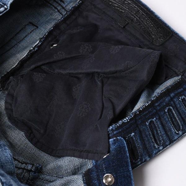 極美品 CHROME HEARTS クロムハーツ デニムパンツ ジーンズ サイズ31 クロスボール ホースシュー インディゴブルー シルバー925 中古 4a001695