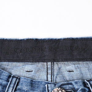極美品 CHROME HEARTS クロムハーツ デニムパンツ ジーンズ サイズ31 クロスボール ホースシュー インディゴブルー シルバー925 中古 4a001695