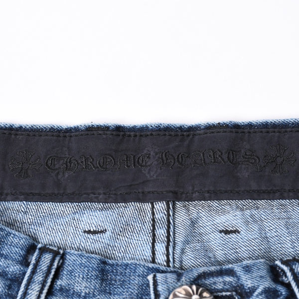 極美品 CHROME HEARTS クロムハーツ デニムパンツ ジーンズ サイズ31 クロスボール ホースシュー インディゴブルー シルバー925 中古 4a001695