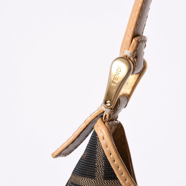 FENDI フェンディ Shoulder Bag ショルダーバッグ ズッカ キャンバス レザー ブラウン ベージュ ゴールド 24088BR234038 美品 中古 4a001143