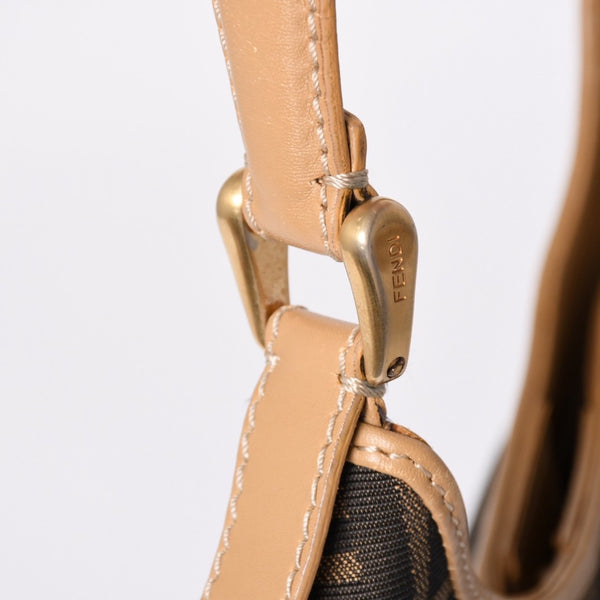 FENDI フェンディ Shoulder Bag ショルダーバッグ ズッカ キャンバス レザー ブラウン ベージュ ゴールド 24088BR234038 美品 中古 4a001143