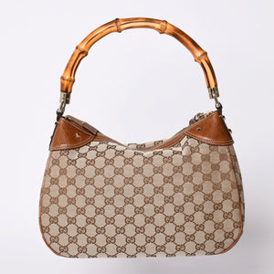 Very Good Condition GUCCI Bamboo Shoulder Bag GG Canvas 137383 Beige Brown Used 4a001161