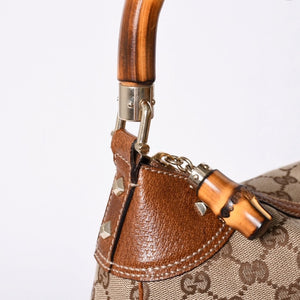 Very Good Condition GUCCI Bamboo Shoulder Bag GG Canvas 137383 Beige Brown Used 4a001161