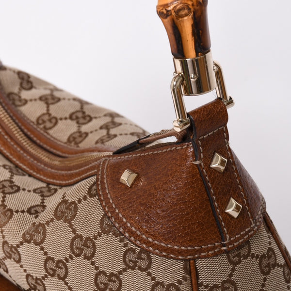 Very Good Condition GUCCI Bamboo Shoulder Bag GG Canvas 137383 Beige Brown Used 4a001161