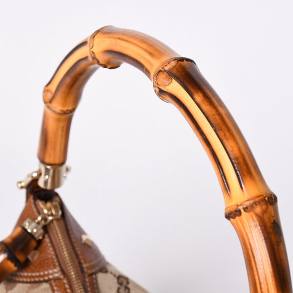 Very Good Condition GUCCI Bamboo Shoulder Bag GG Canvas 137383 Beige Brown Used 4a001161