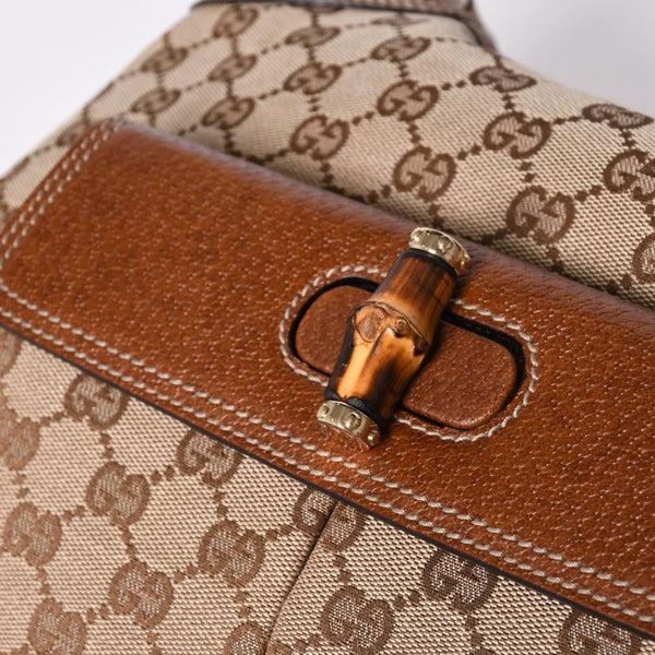 Very Good Condition GUCCI Bamboo Shoulder Bag GG Canvas 137383 Beige Brown Used 4a001161
