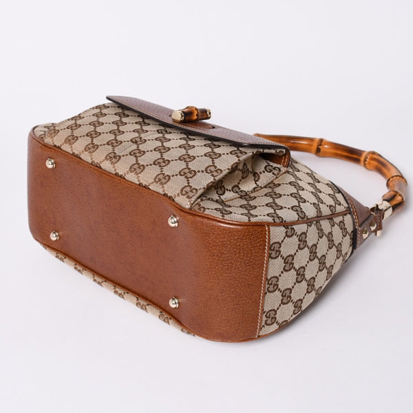Very Good Condition GUCCI Bamboo Shoulder Bag GG Canvas 137383 Beige Brown Used 4a001161