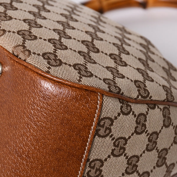 Very Good Condition GUCCI Bamboo Shoulder Bag GG Canvas 137383 Beige Brown Used 4a001161
