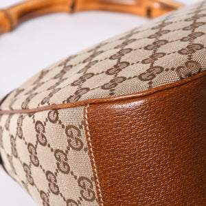Very Good Condition GUCCI Bamboo Shoulder Bag GG Canvas 137383 Beige Brown Used 4a001161