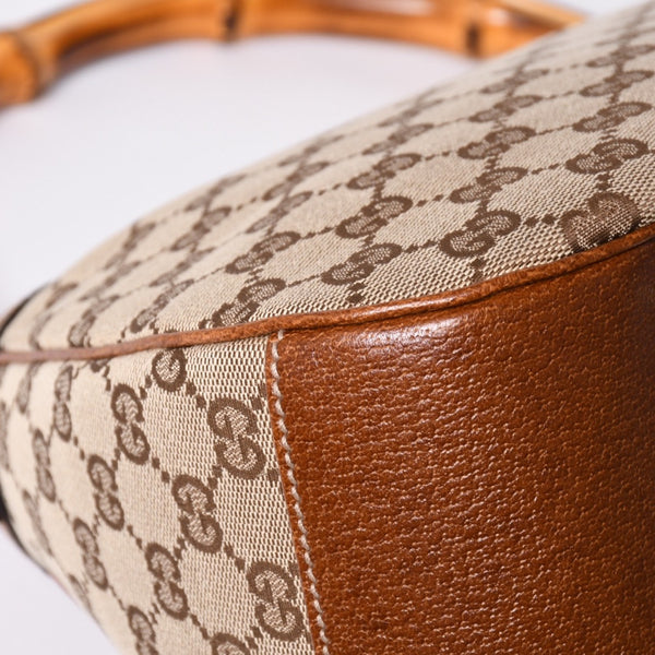 Very Good Condition GUCCI Bamboo Shoulder Bag GG Canvas 137383 Beige Brown Used 4a001161