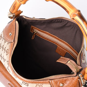 Very Good Condition GUCCI Bamboo Shoulder Bag GG Canvas 137383 Beige Brown Used 4a001161