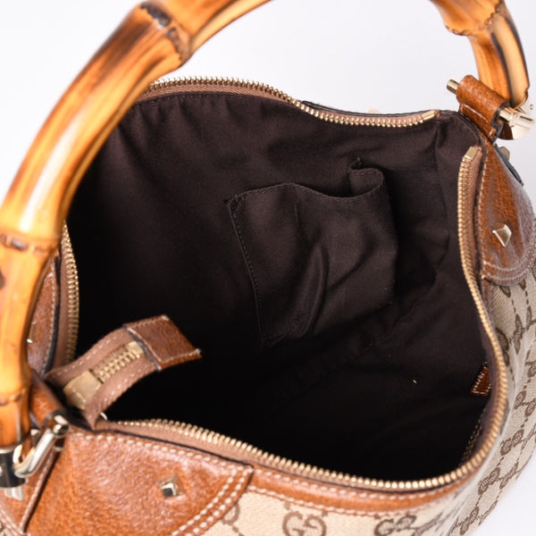 Very Good Condition GUCCI Bamboo Shoulder Bag GG Canvas 137383 Beige Brown Used 4a001161