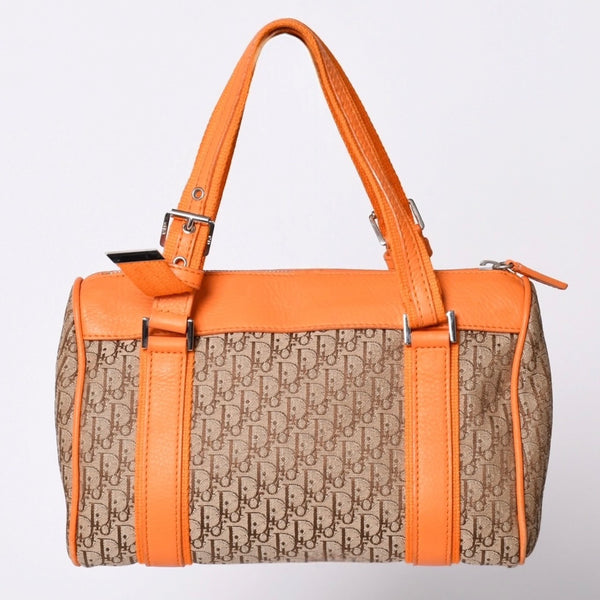 Christian Dior Handbag Mini Boston Bag 07-BO-0095 Orange Brown Good Condition Used 4a001167