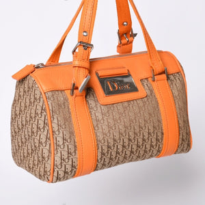 Christian Dior Handbag Mini Boston Bag 07-BO-0095 Orange Brown Good Condition Used 4a001167