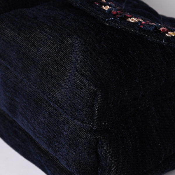 Very Good Condition CHANEL Shoulder Bag No. 24 Coco Mark Quilted Wool Velvet Navy Matte Gold Hardware Used 4a001497