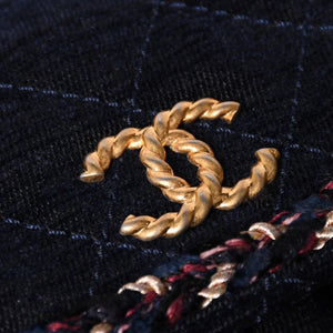 Very Good Condition CHANEL Shoulder Bag No. 24 Coco Mark Quilted Wool Velvet Navy Matte Gold Hardware Used 4a001497