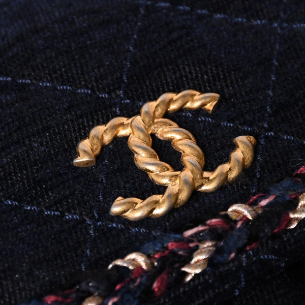 Very Good Condition CHANEL Shoulder Bag No. 24 Coco Mark Quilted Wool Velvet Navy Matte Gold Hardware Used 4a001497
