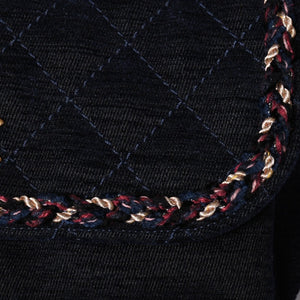 Very Good Condition CHANEL Shoulder Bag No. 24 Coco Mark Quilted Wool Velvet Navy Matte Gold Hardware Used 4a001497