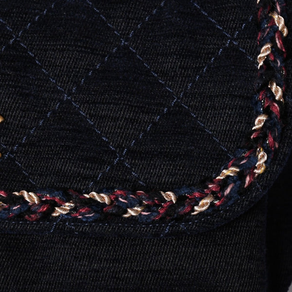Very Good Condition CHANEL Shoulder Bag No. 24 Coco Mark Quilted Wool Velvet Navy Matte Gold Hardware Used 4a001497
