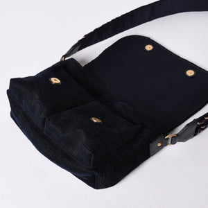 Very Good Condition CHANEL Shoulder Bag No. 24 Coco Mark Quilted Wool Velvet Navy Matte Gold Hardware Used 4a001497