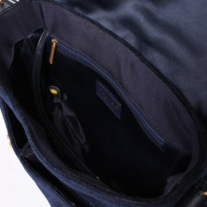 Very Good Condition CHANEL Shoulder Bag No. 24 Coco Mark Quilted Wool Velvet Navy Matte Gold Hardware Used 4a001497