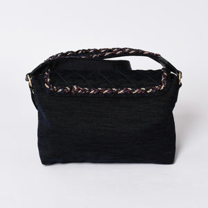 Very Good Condition CHANEL Shoulder Bag No. 24 Coco Mark Quilted Wool Velvet Navy Matte Gold Hardware Used 4a001497
