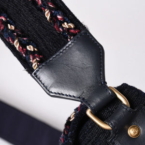 Very Good Condition CHANEL Shoulder Bag No. 24 Coco Mark Quilted Wool Velvet Navy Matte Gold Hardware Used 4a001497
