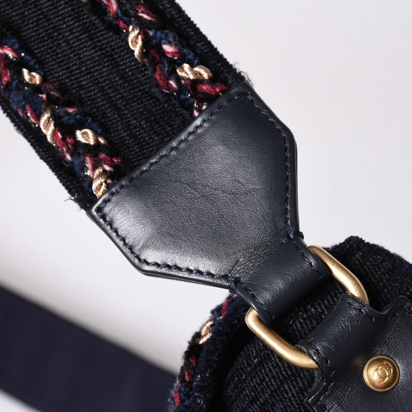 Very Good Condition CHANEL Shoulder Bag No. 24 Coco Mark Quilted Wool Velvet Navy Matte Gold Hardware Used 4a001497