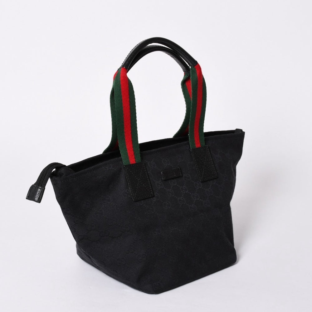 GUCCI Gucci Sherry Line Hand Bag Handbag GG Canvas 131228 Black Black Good Condition Used 4a001658