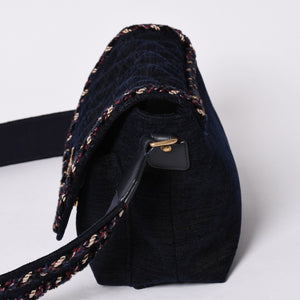 Very Good Condition CHANEL Shoulder Bag No. 24 Coco Mark Quilted Wool Velvet Navy Matte Gold Hardware Used 4a001497