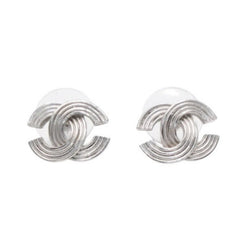 極美品 CHANEL シャネル ピアス ココマーク カーブ線 シルバー 00A 刻印片側 earrings CC curve Bar 00A SV 中古 4a000635